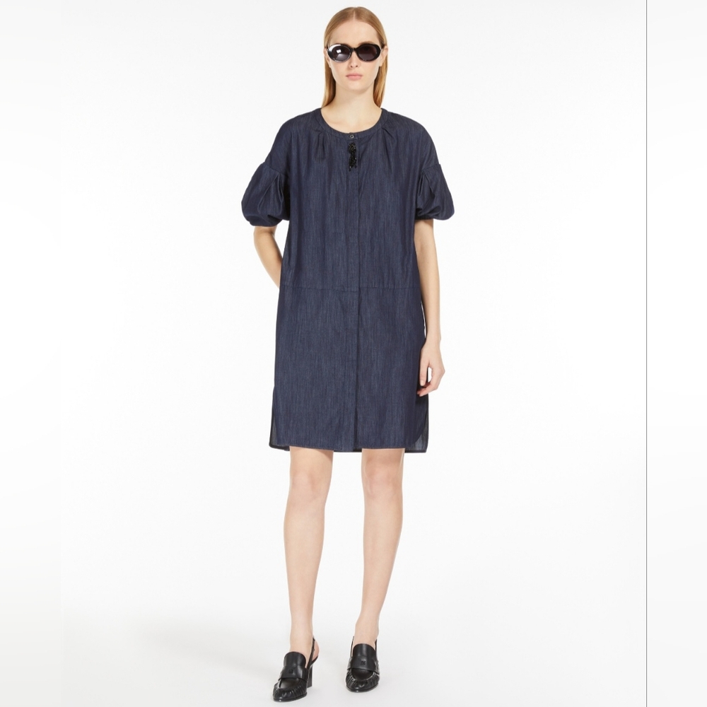 S' Max Mara MERINGA Women's Baloon Sleeve Denim Dress Knee Length Size 8